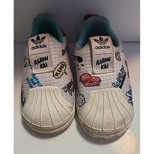 adidas Toddler Kid's Size 5K Aaron Kai slip on SHOES Color Graphics Ocean‎ Love